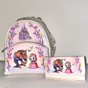 Loungefly Disney Beauty And The Beast Chibi Character Mini Backpack & Wallet